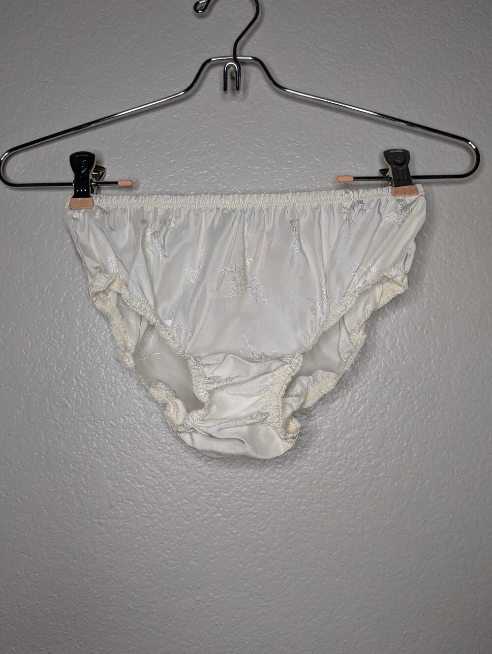 New I. Magnin Vintage 70s Silk Cream Asian Leaf Jacquard Brief Panties 4 S NWT